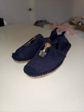 Polo Ralph Lauren Mens Barron Polo Bear Canvas Espadrille Slip-On Shoes Navy